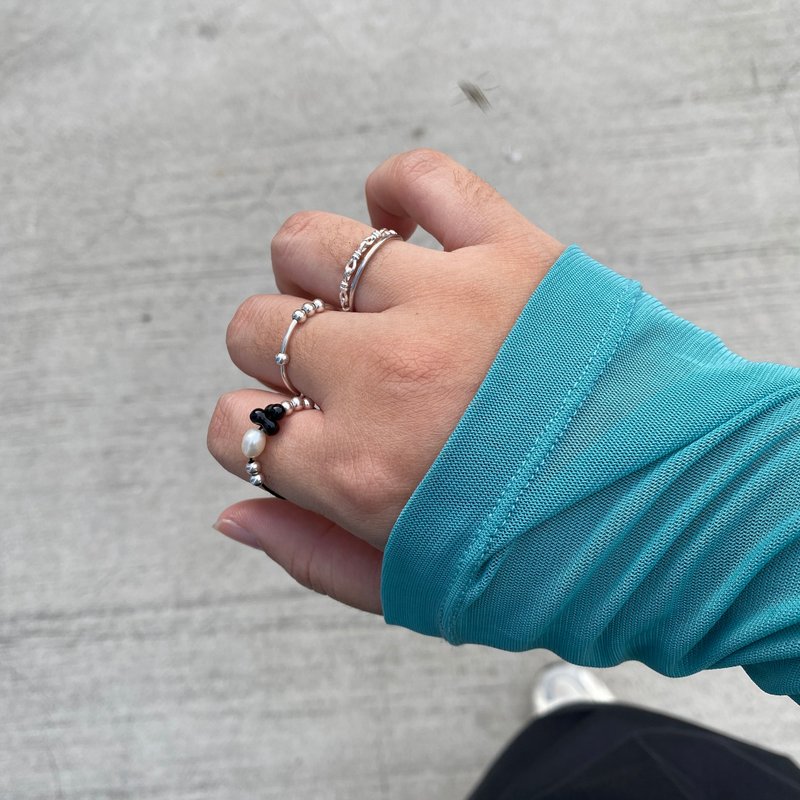 黑莓系列 • 软戒指 | 925纯银珍珠戒指 - 戒指 - 纯银 黑色