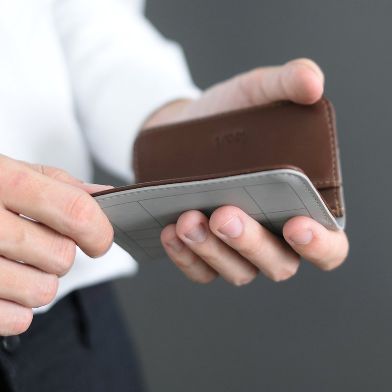 HUB Card holder - GRAY/RED WINE - 皮夹/钱包 - 乳胶 灰色