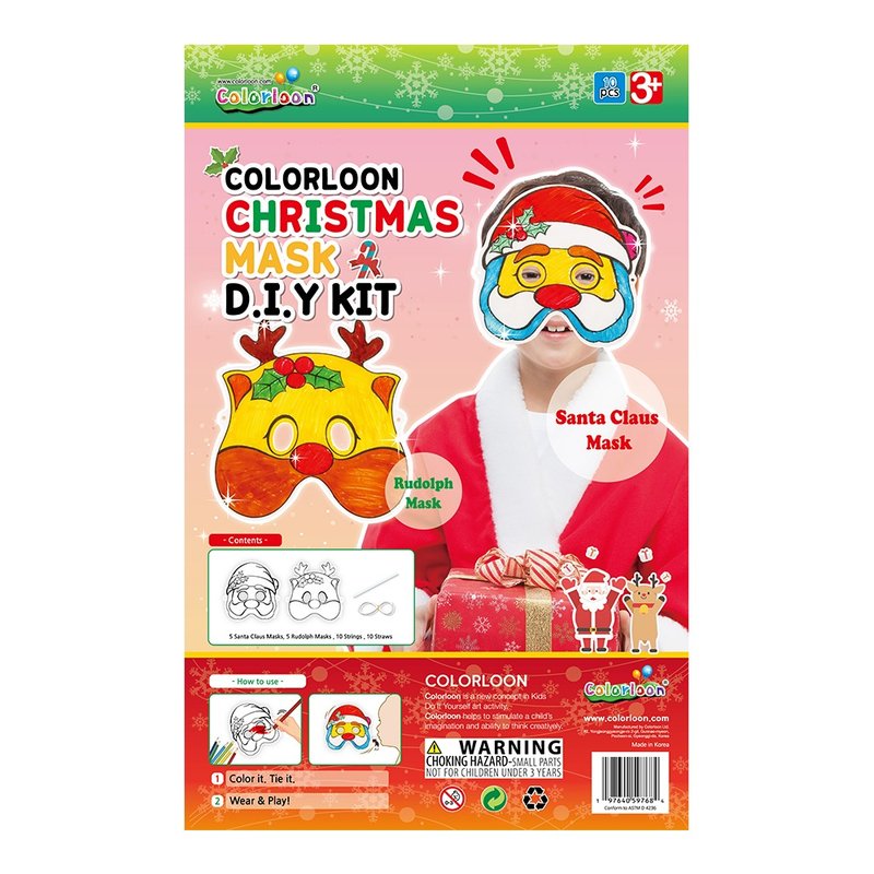 韩国【Colorloon】3D造型手绘纸气球-圣诞面具(袋装10入/派对包) - 玩具/玩偶 - 纸 多色