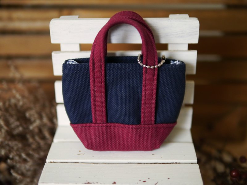mini经典托特包吊饰 navy x wine -海军蓝x酒红- - 钥匙链/钥匙包 - 棉．麻 蓝色