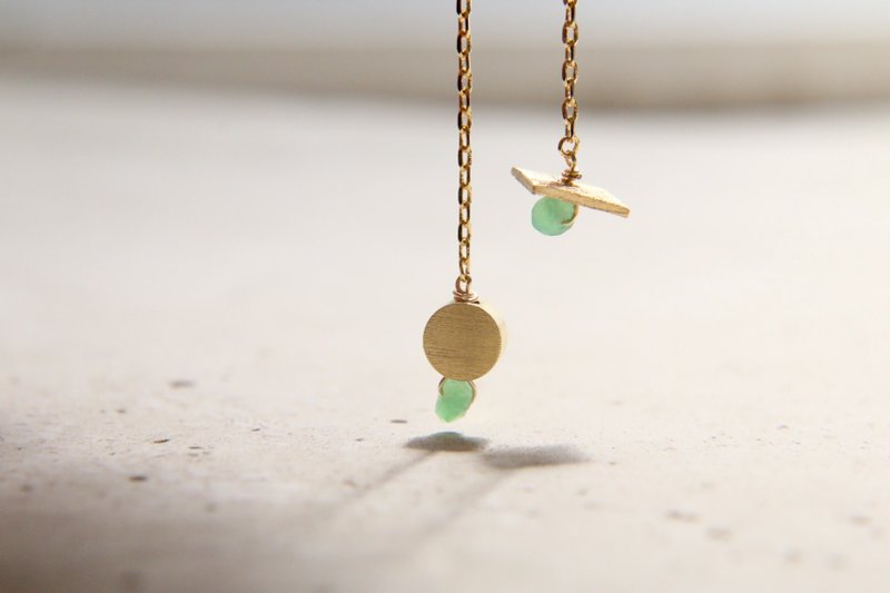 绿玉髓 天然石 耳环 1017（特质） - 耳环/耳夹 - 宝石 绿色