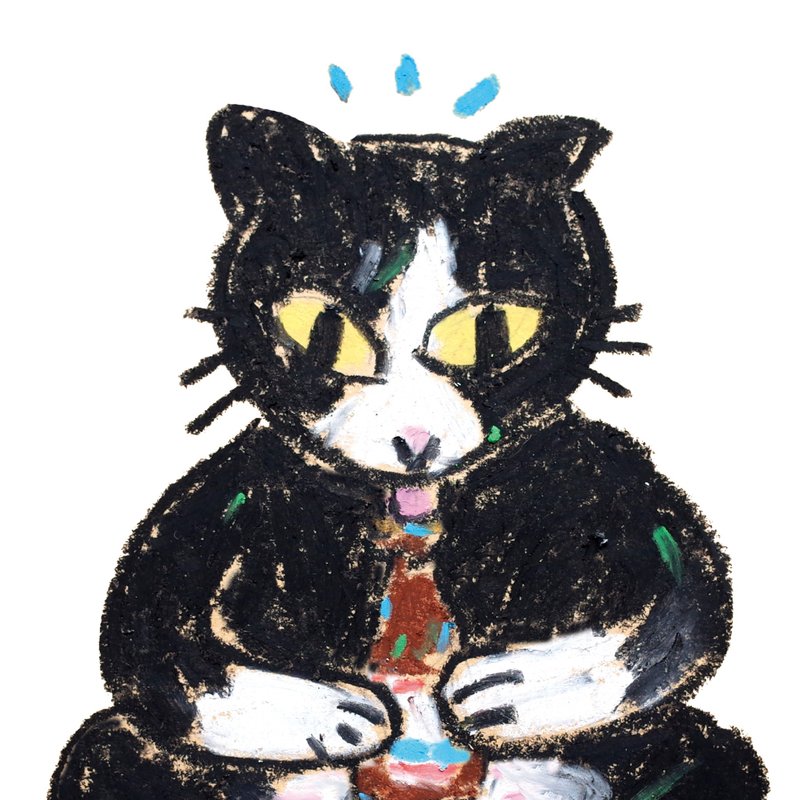 醉猫透明贴_奔驰舐舐 - 贴纸 - 塑料 黑色