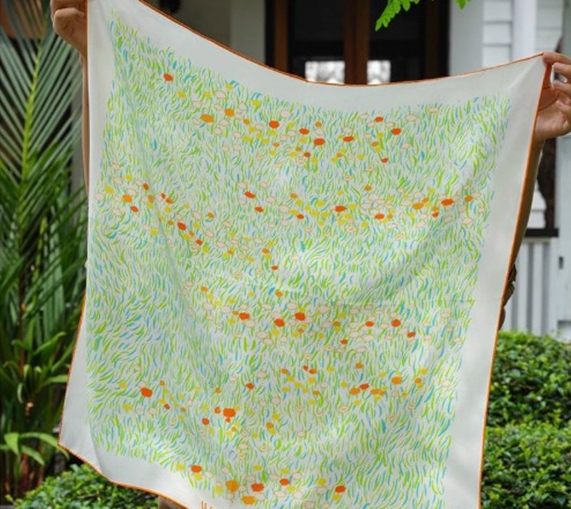 【法式後花園】 百搭清爽草坪/双绉真丝方巾 - 丝巾 - 丝．绢 绿色