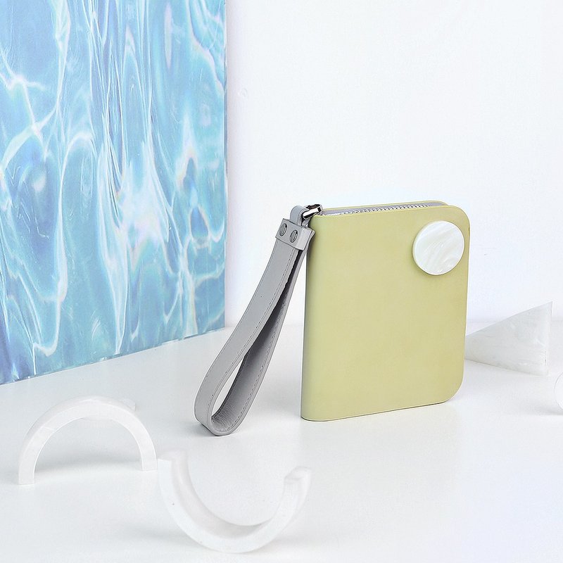 【Mell】设计感打蜡牛皮好质感拉链短钱包 黄 柔沙 - 皮夹/钱包 - 真皮 黄色