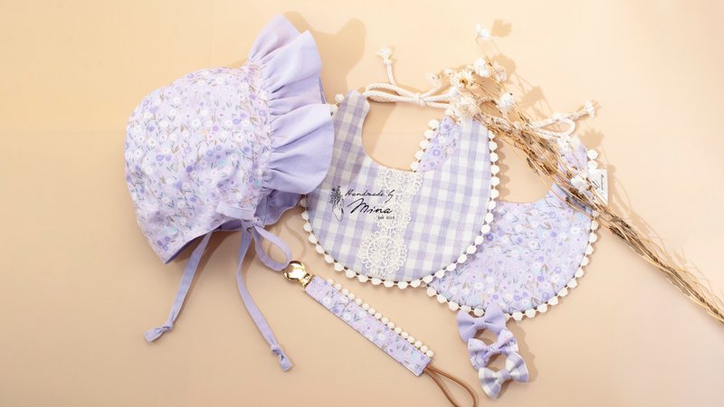 Handmade by Mina【美国棉布系列】漫漫玫瑰花园弥月五件套组 - 满月礼盒 - 棉．麻 