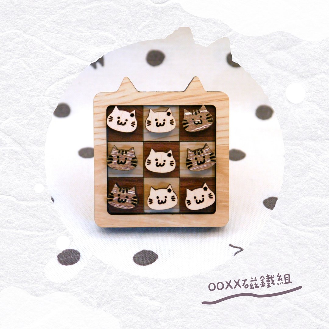 OOXX 猫猫磁铁组 - 冰箱贴/磁贴 - 木头 咖啡色