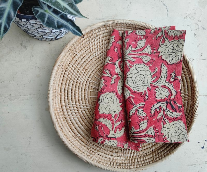 木印小方巾│玫瑰粉│ - 手帕/方巾 - 棉．麻 