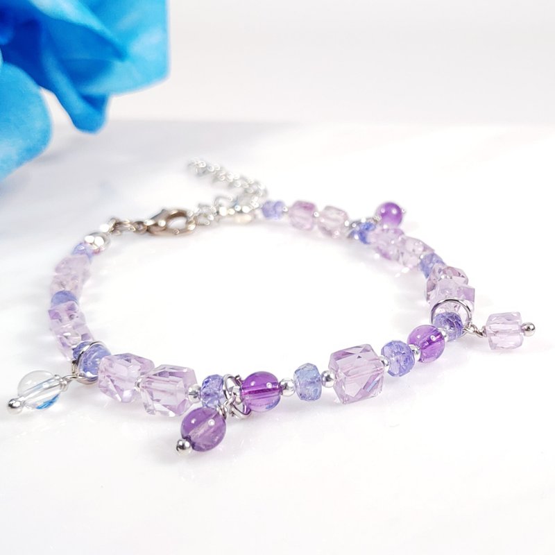 顶级薰衣草紫水晶 海洋之心 丹泉石 智慧 手链 开运 能量 礼物 - 手链/手环 - 宝石 紫色