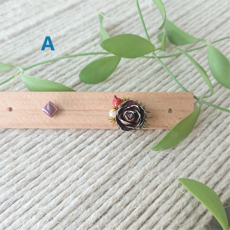 果实与马赛克耳环 /不对称 /免费改夹 /多款可选 - 耳环/耳夹 - 植物．花 咖啡色