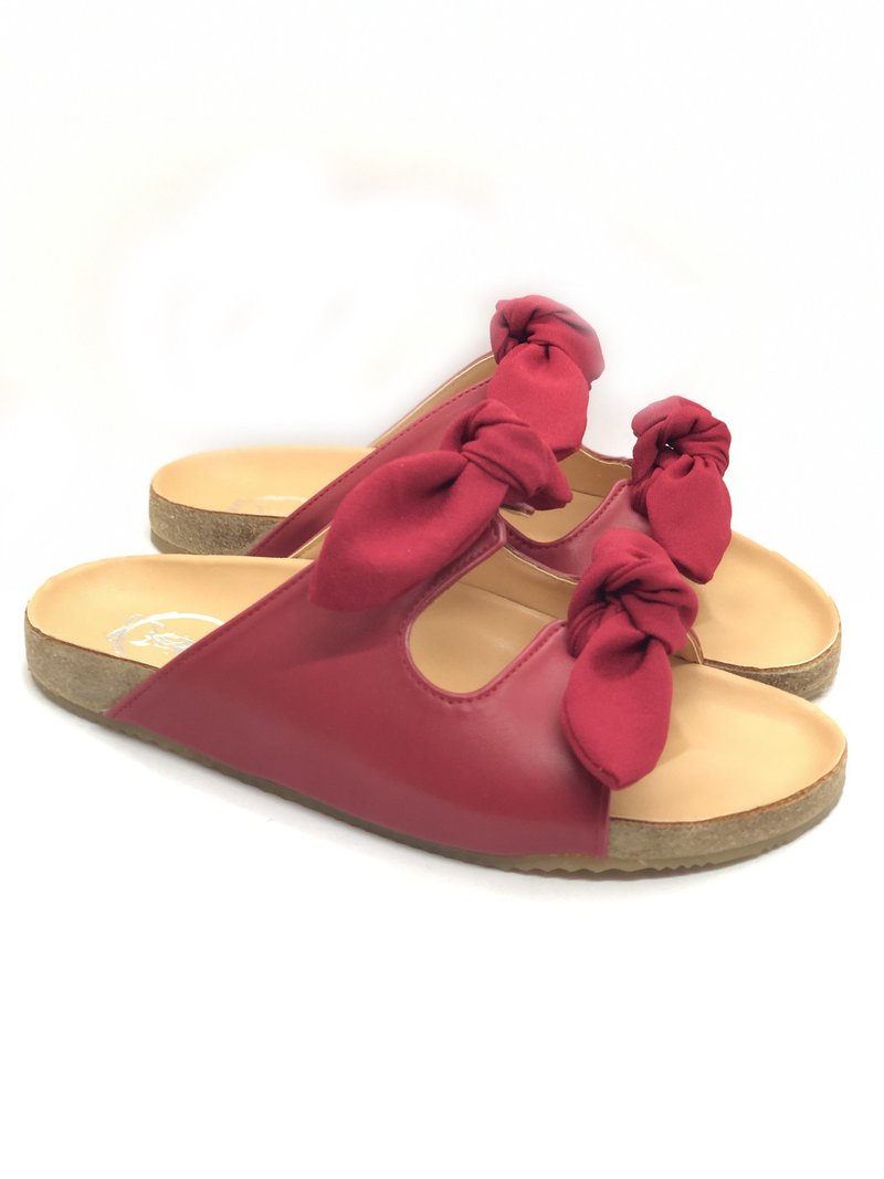 JOLIE SANDAL Rubber Sole Sandal with exchangeable ribbon - 拖鞋 - 人造皮革 红色