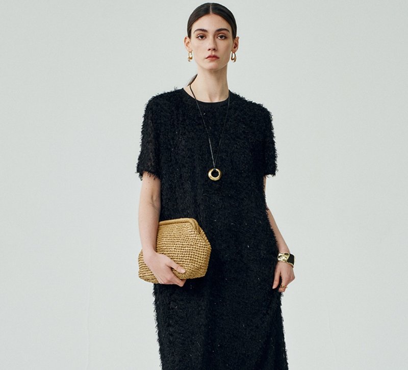 【高端定制】法式簡約/进口丝绒/流苏连衣裙 - 洋装/连衣裙 - 聚酯纤维 黑色