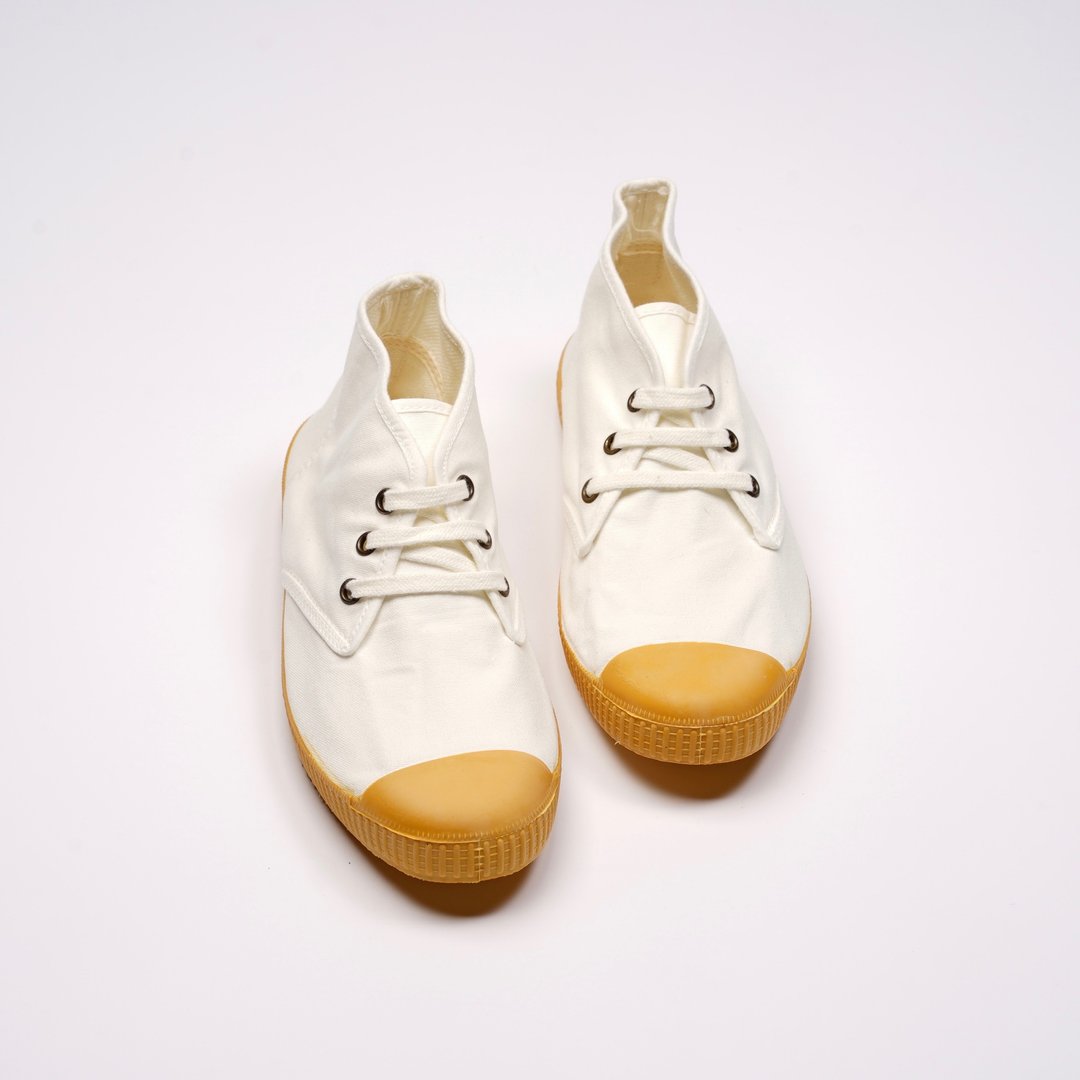 西班牙帆布鞋 CIENTA J60997 05 白色 黄底 经典布料 大人 Chukka - 女款休闲鞋 - 棉 白色