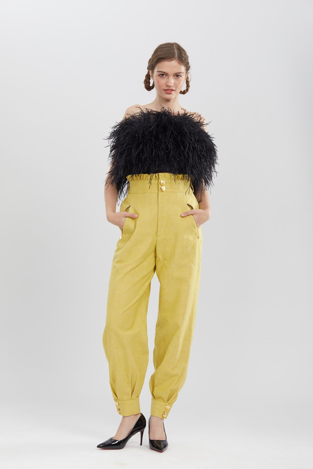 Gina black feather top for women - 女装上衣 - 羽绒 黑色