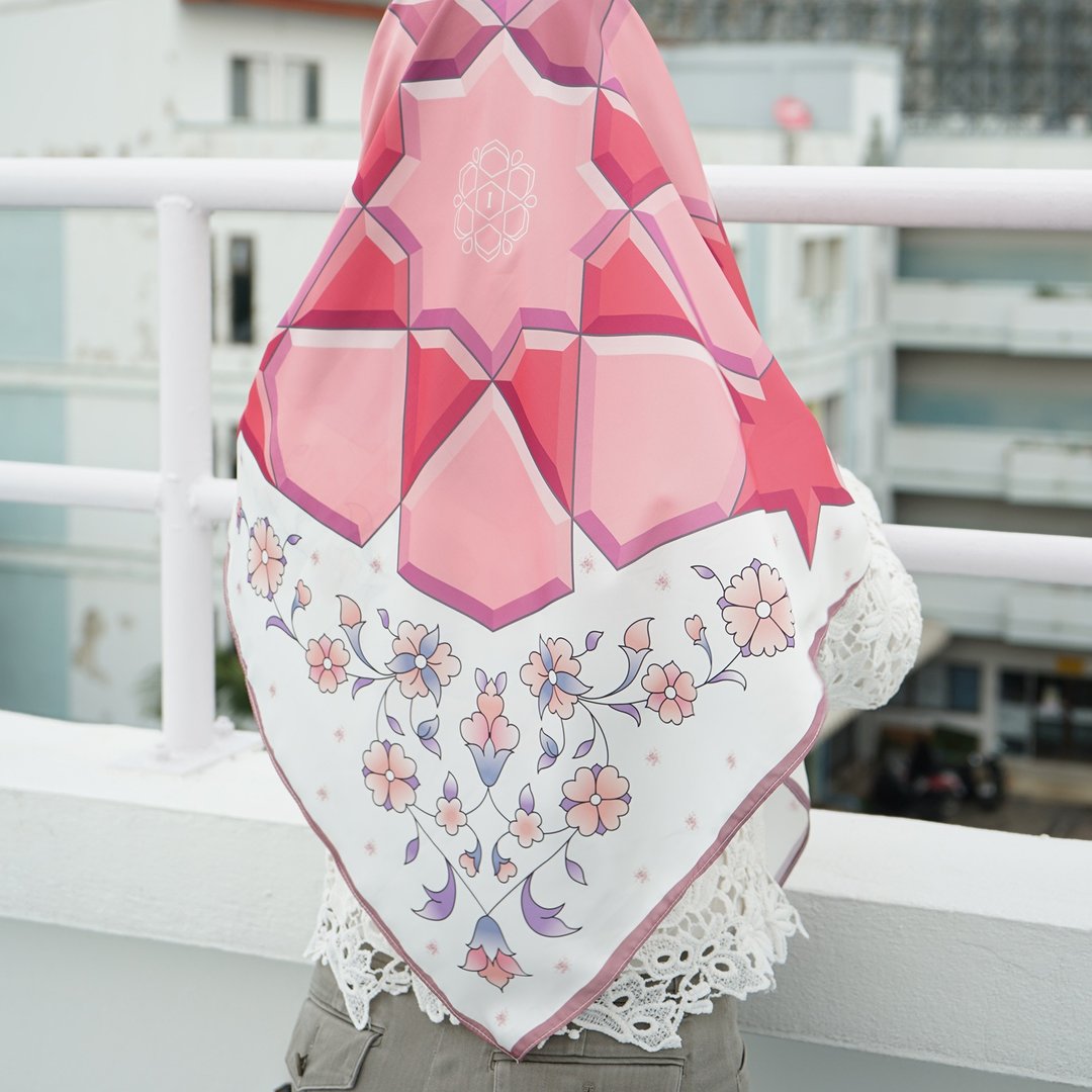 ISMIQ SIGNATURE Scarf(white pink) - 丝巾 - 聚酯纤维 白色