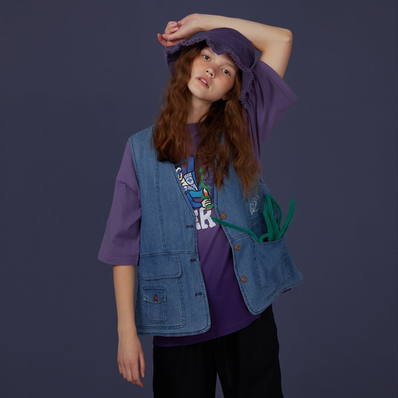 oddmaker换季特卖工装2面穿男女款牛仔口袋日系休闲背心外套 - 女装背心 - 棉．麻 