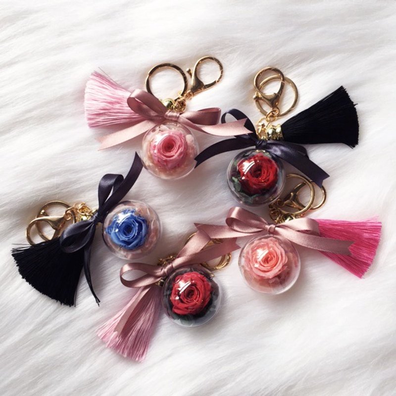4cm - 5cm 单颗永生玫瑰花球钥匙圈 圣诞礼物精选 定制字母吊牌 - 干燥花/捧花 - 植物．花 多色
