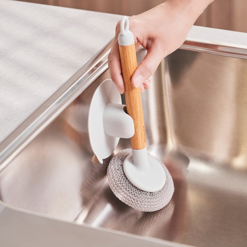 【新品上市】EASY KITCHEN 吸盘式木柄尼龙刷具组 - 碗盘清洁 - 其他材质 