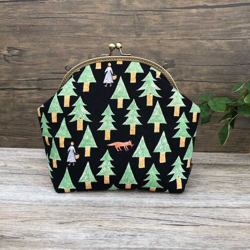 森林口金包/侧背包/がまぐちバッグ - 侧背包/斜挎包 - 棉．麻 绿色