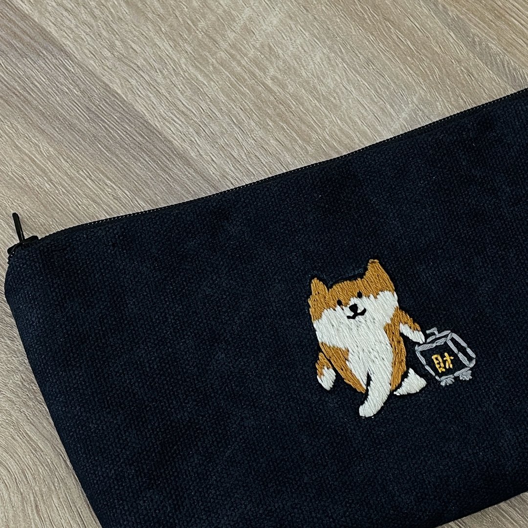 接受定制 l 刺绣柴犬零钱包 定制图刺绣钱包 布零钱包 - 零钱包 - 棉 蓝色
