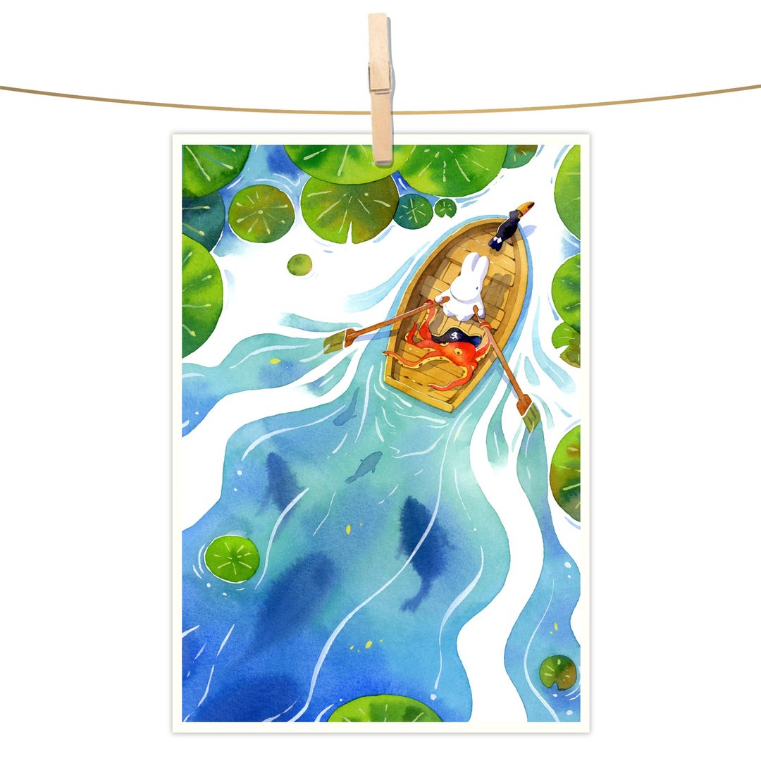 afu水彩插画明信片 - 湖边秘境 - 卡片/明信片 - 纸 多色