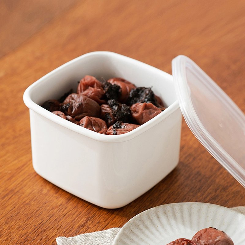 日本霜山 日系纯白风方形珐琅保鲜盒(附盖)-M-600ml-3入 - 便当盒/饭盒 - 珐琅 白色