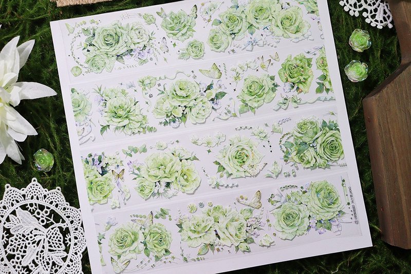 OKMT新七天X二妃 原创流麻咕卡贴纸PET手帐胶带贝壳光 翡翠慕斯 - 纸胶带 - 塑料 绿色