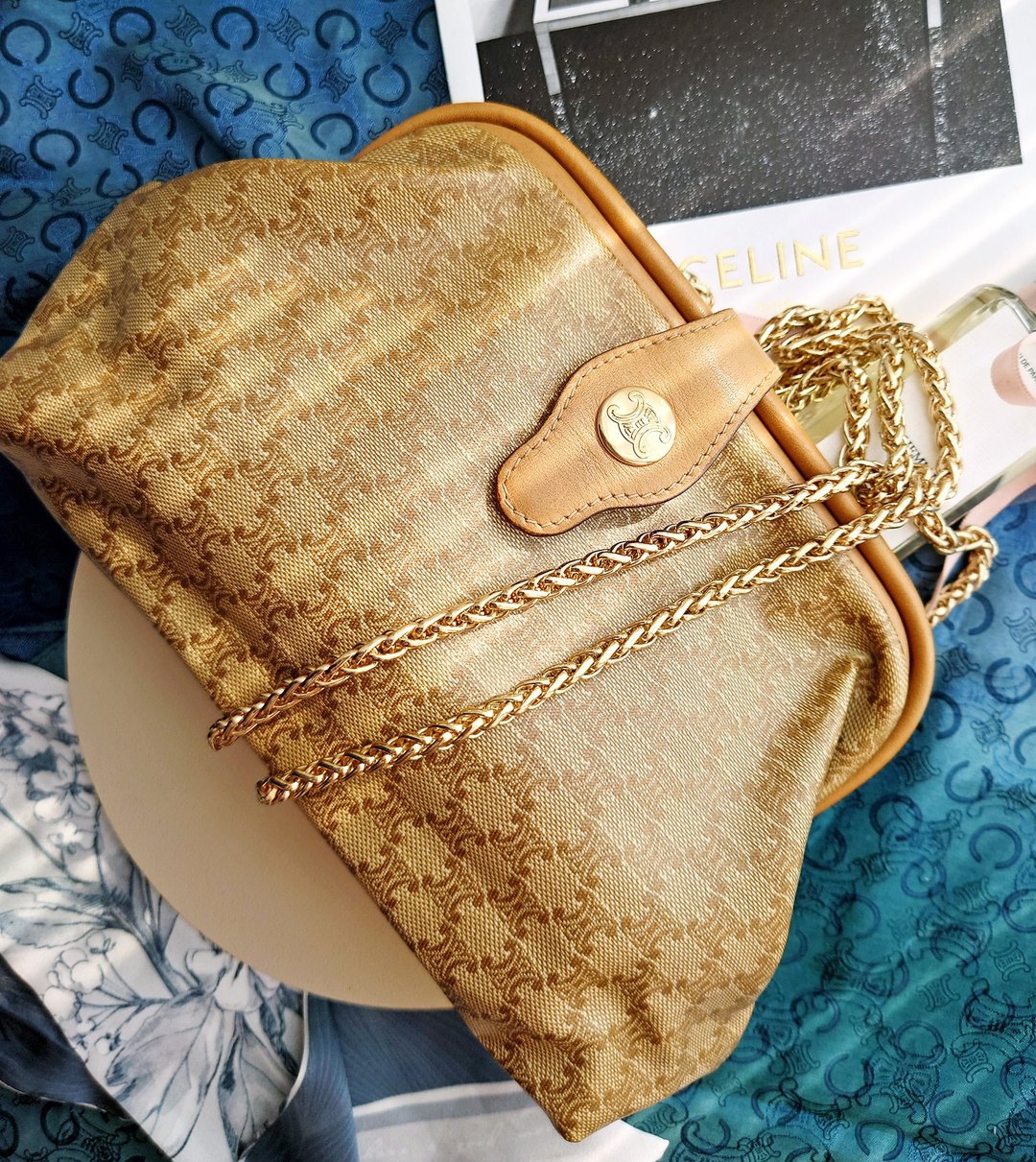 中古包 CELINE 米花口金包链条包单肩包云朵包斜背包斜挎包化妆包 - 侧背包/斜挎包 - 防水材质 卡其色