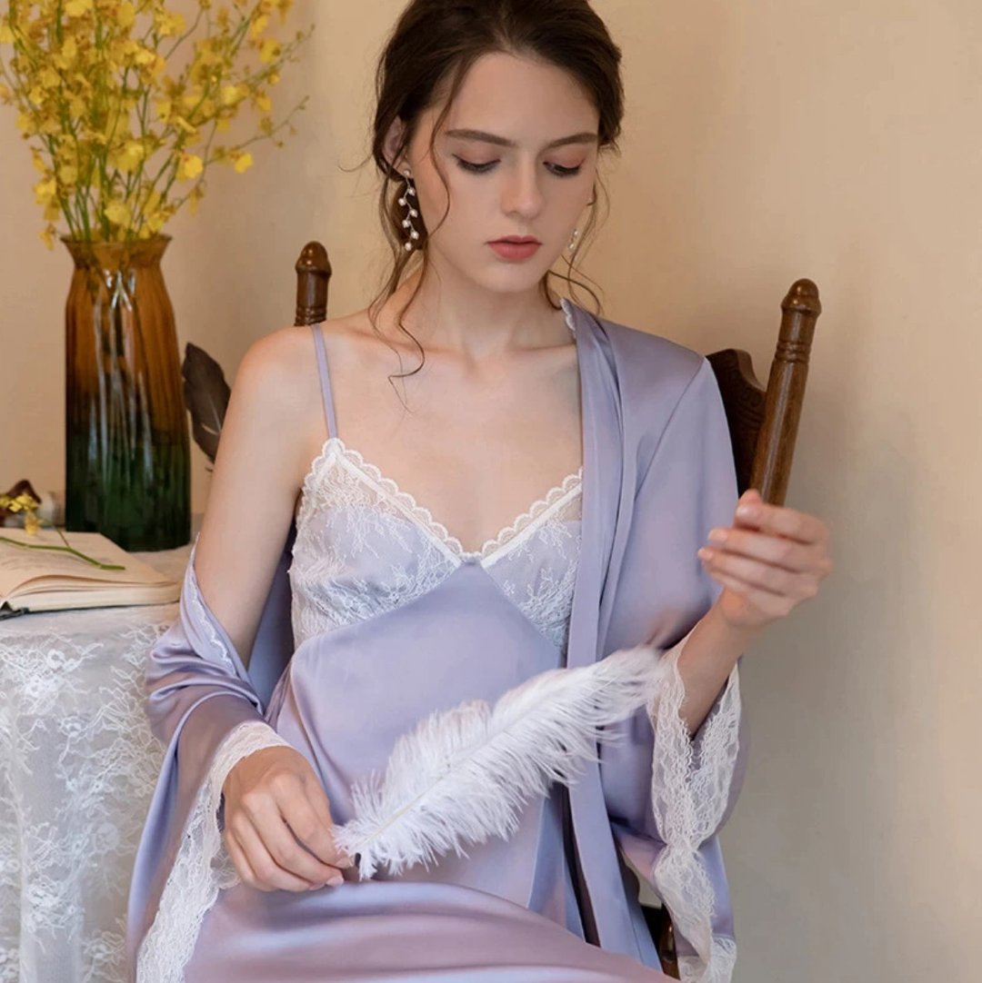 Purple Lace Robes Women 2pcs Set Robe+Dress - 居家服/睡衣 - 其他材质 