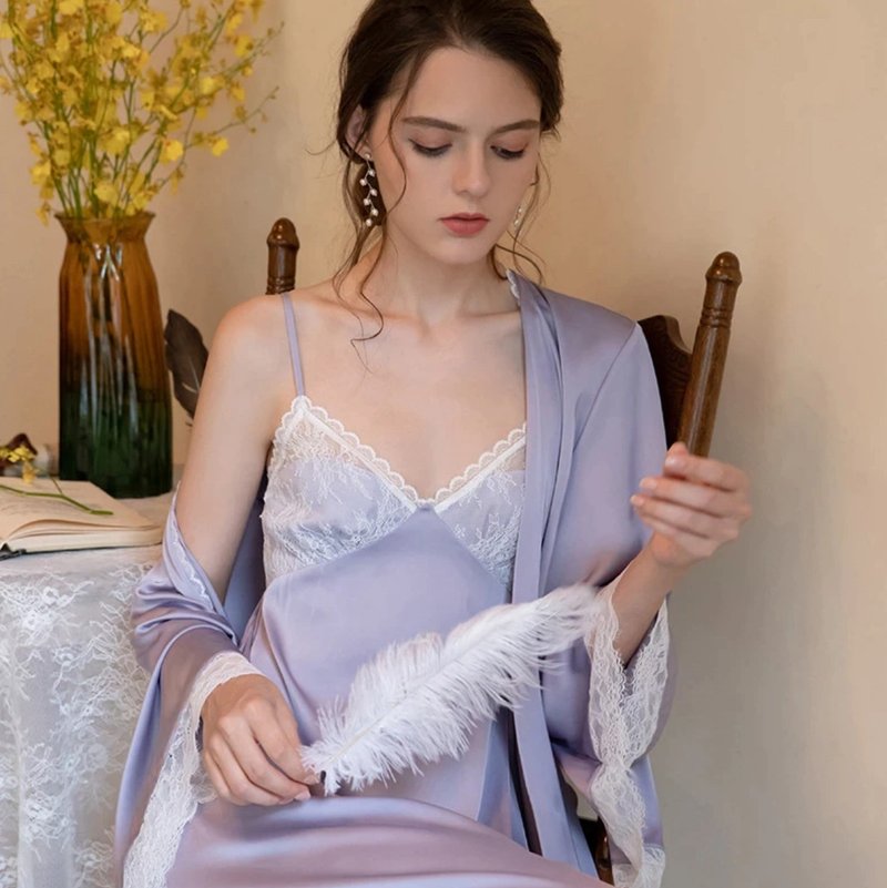 Purple Lace Robes Women 2pcs Set Robe+Dress - 居家服/睡衣 - 其他材质 