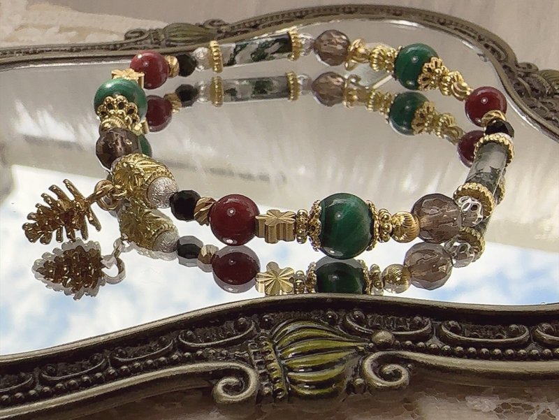 -圣诞松果-天然水晶黄铜手链 - 手链/手环 - 铜/黄铜 