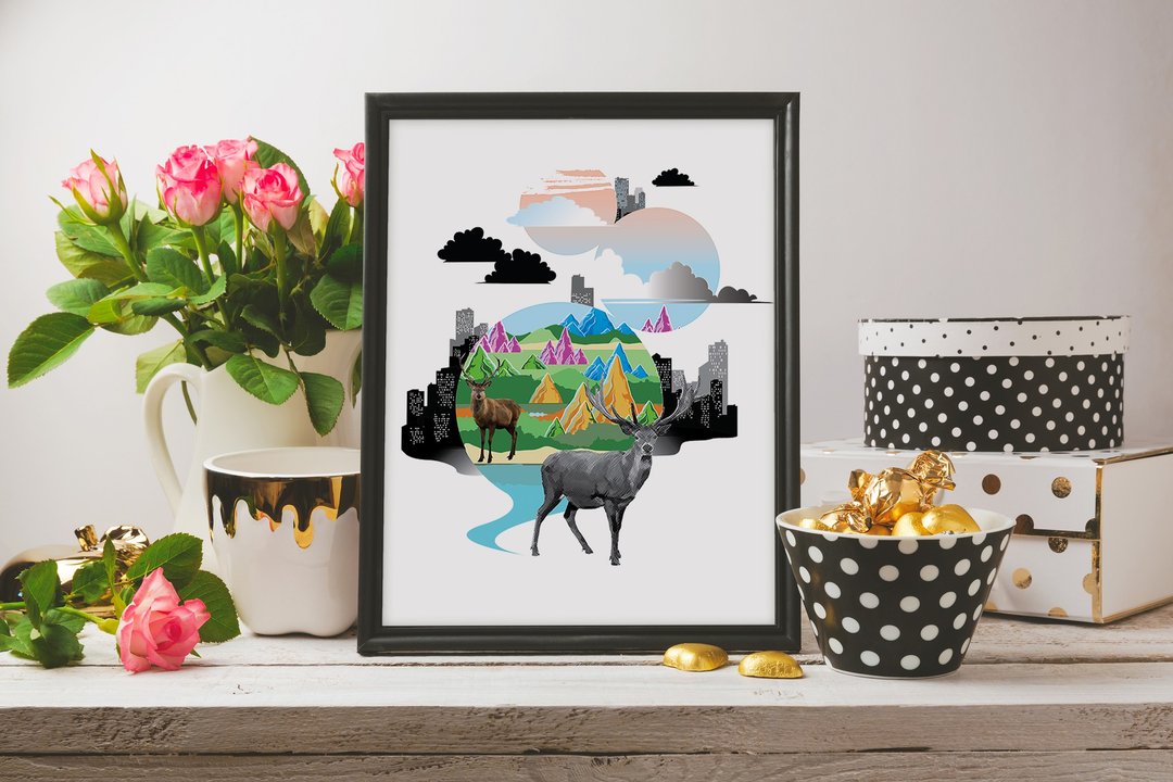 动物星球插画海报 -  Wild Deer in Concrete Jungle - 海报/装饰画/版画 - 纸 多色