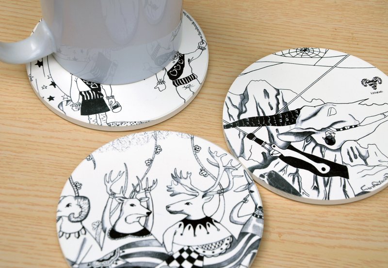 虎斑羊- 个性女孩的幽默时光-插画马克杯/黑白小鹿 - 杯垫 - 陶 