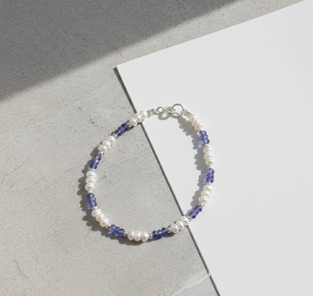Ops Tanzanite silver bracelet-丹泉石/银/淡蓝紫/珍珠/气质 - 手链/手环 - 其他金属 蓝色