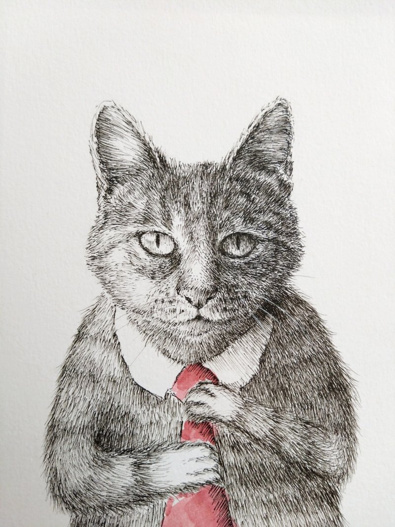 手绘猫咪似颜绘 独一无二宠物画 连框 - 订制画像 - 纸 白色