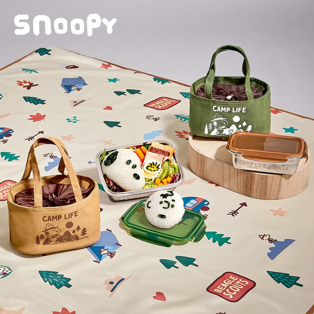 Snoopy 史努比 野营趣 304 不锈钢餐盒 850ml+ 保温提袋 2 件组 - 便当盒/饭盒 - 不锈钢 
