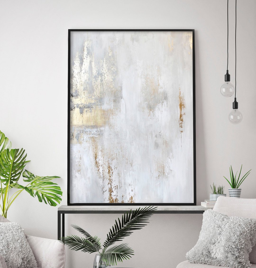 白金画作 | 金色抽象壁画 | 白金艺术 Cascade 10 - 墙贴/壁贴 - 棉 白色