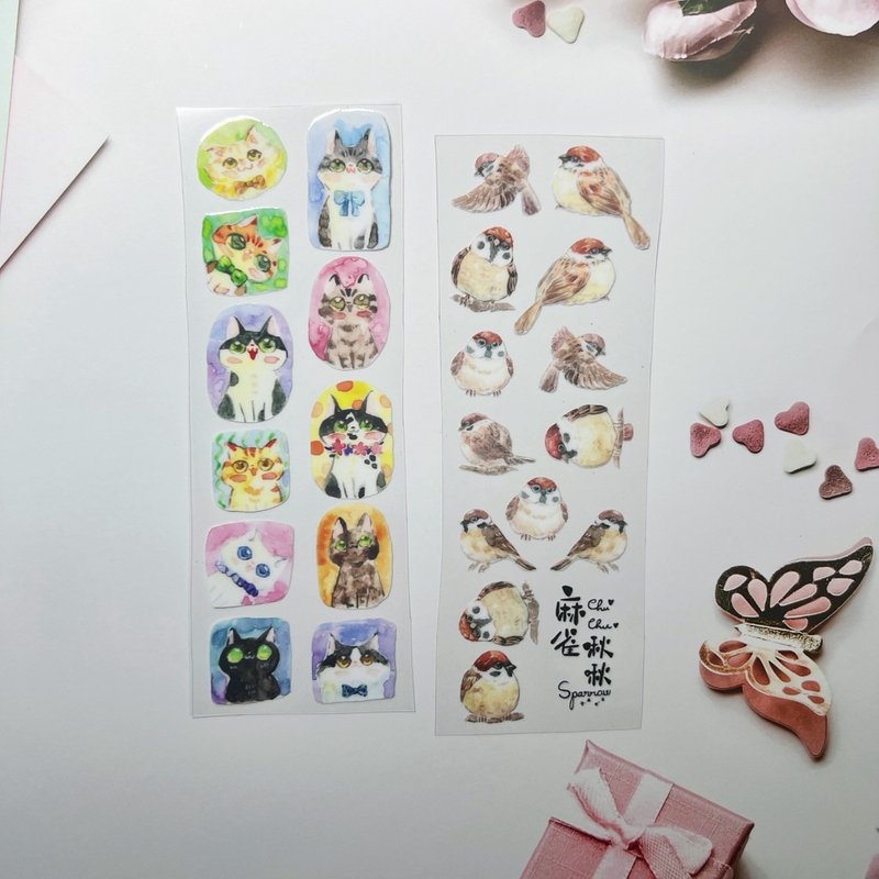 插画水晶转印贴纸(麻雀跟玻璃画猫咪两款) - 贴纸 - 塑料 多色