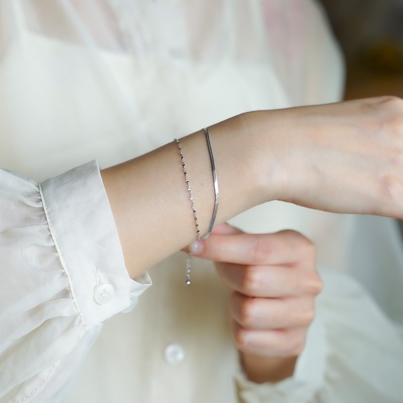 细致小唇片双层手链 316L医疗钢 抗过敏手链 可戴洗澡 - 手链/手环 - 不锈钢 银色