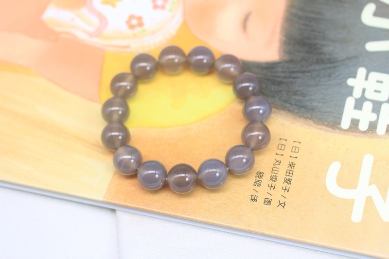 【玛瑙手串】天然 灰玛瑙圆佛珠 精品手串手链男送礼物 - 手链/手环 - 玉石 灰色
