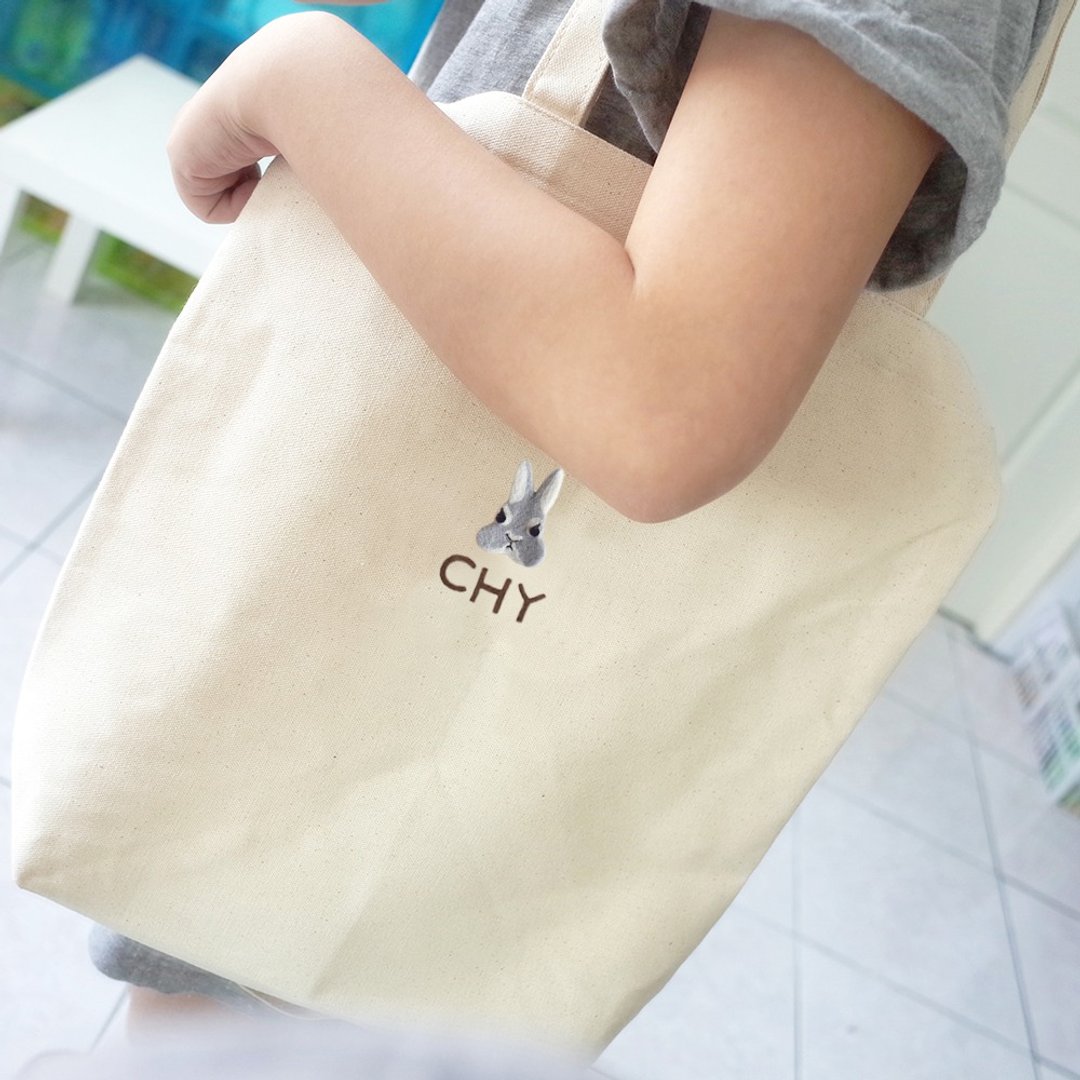 【Q-cute】袋子系列-直式双提把-狗头、猫头、兔头-加字/定制化 - 侧背包/斜挎包 - 棉 多色
