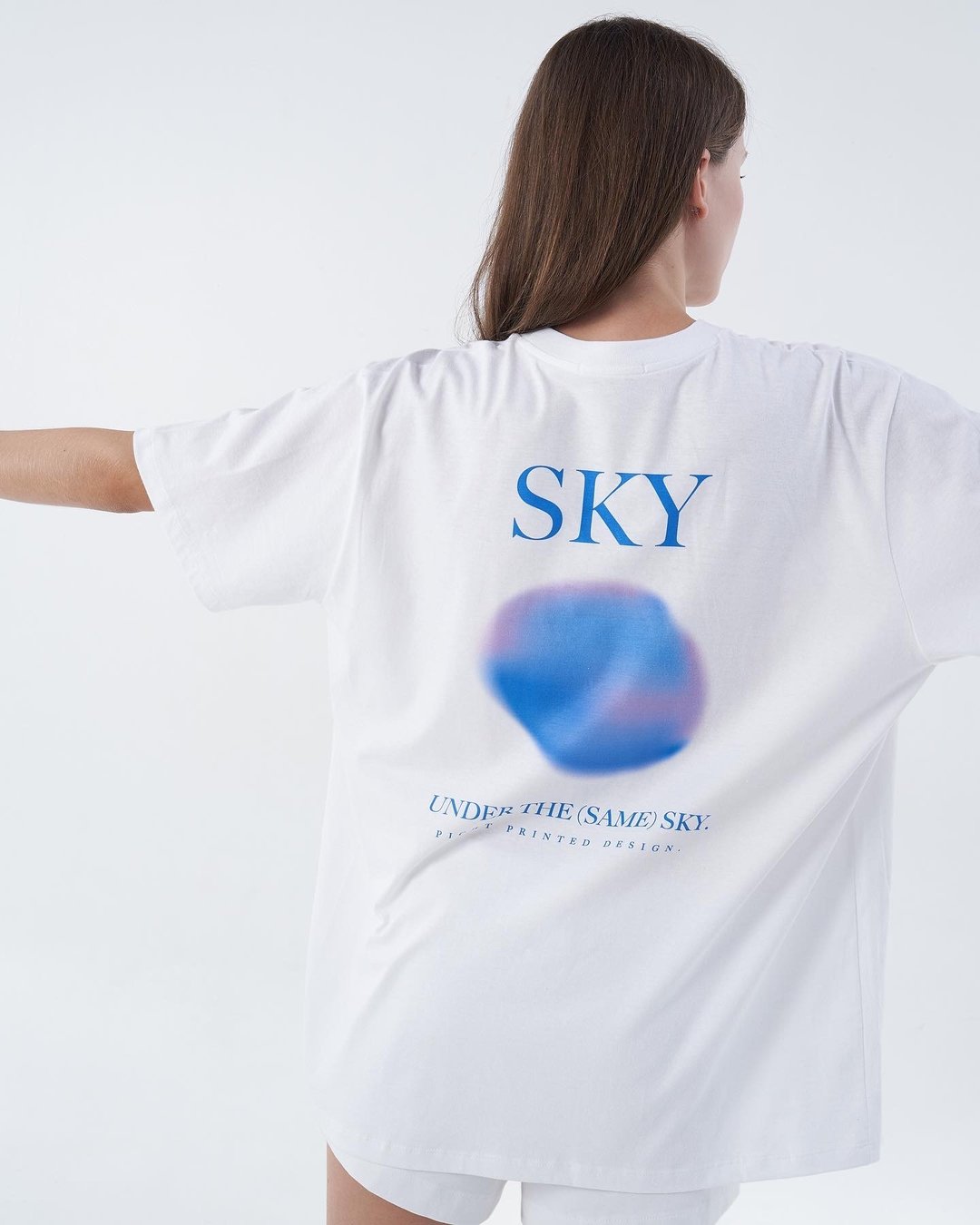 SKY 印花 Oversize T 恤 - 其他 - 棉 蓝色