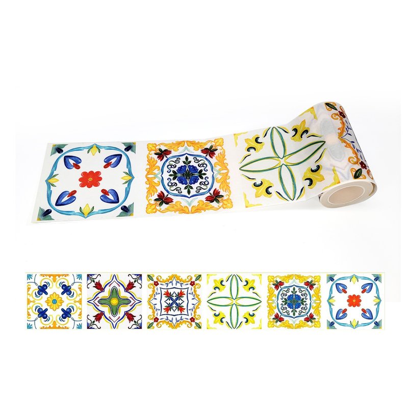 Mediterranean Portuguese Italian Tiles Pattern Washi Tape - 纸胶带 - 纸 蓝色