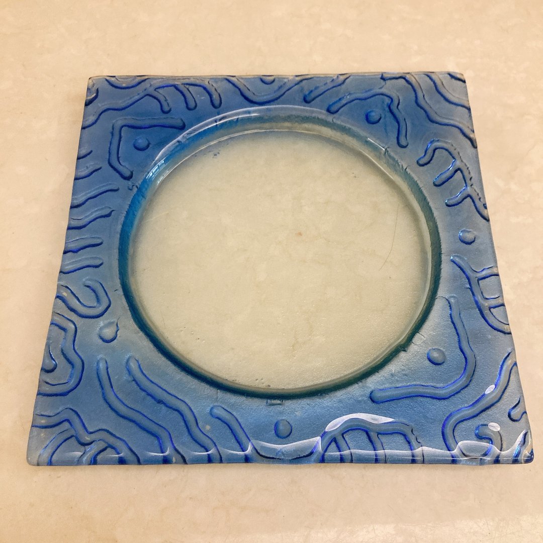 手工烧制水蓝波纹方盘 水果盘 蛋糕盘 摆盘 - 盘子/餐盘/盘架 - 玻璃 