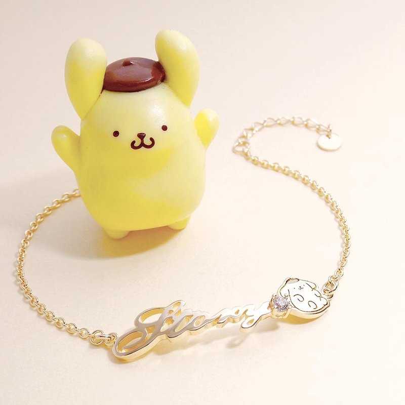 【定制化礼物】My Pompompurin系列-布丁狗 订制字母纯银手链 - 手链/手环 - 纯银 金色