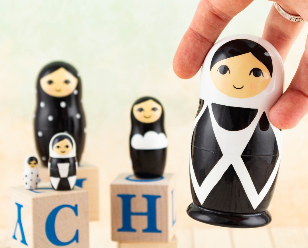 Nesting dolls Educational toys Black and white rhombuses Handmade wooden toys - 玩具/玩偶 - 木头 