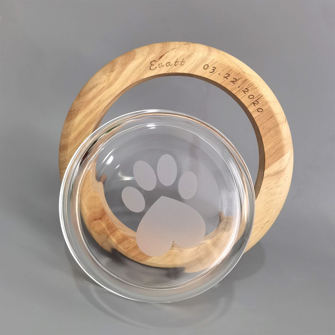 【Pet Shop系列】订制宠物碗大口径玻璃碗 实木架飞碟碗 - 碗/碗架 - 陶 