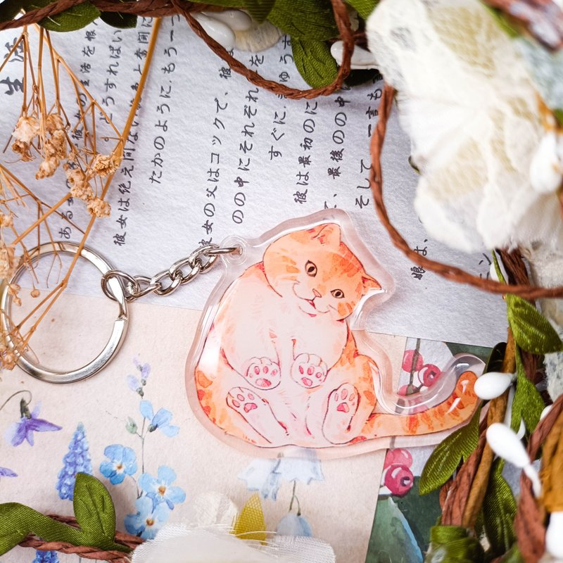 KR441_高冷橘貓E / 晶透吊飾 - 钥匙链/钥匙包 - 塑料 多色