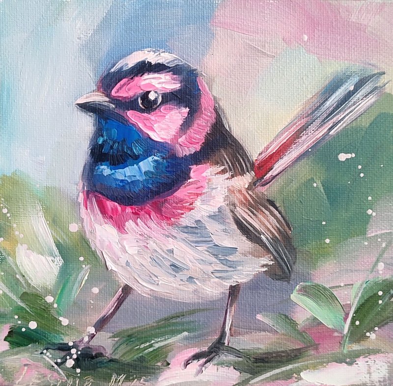 油画鸟 小幅画作 鸟类艺术品 动物画 鸟类艺术 - 墙贴/壁贴 - 其他材质 蓝色