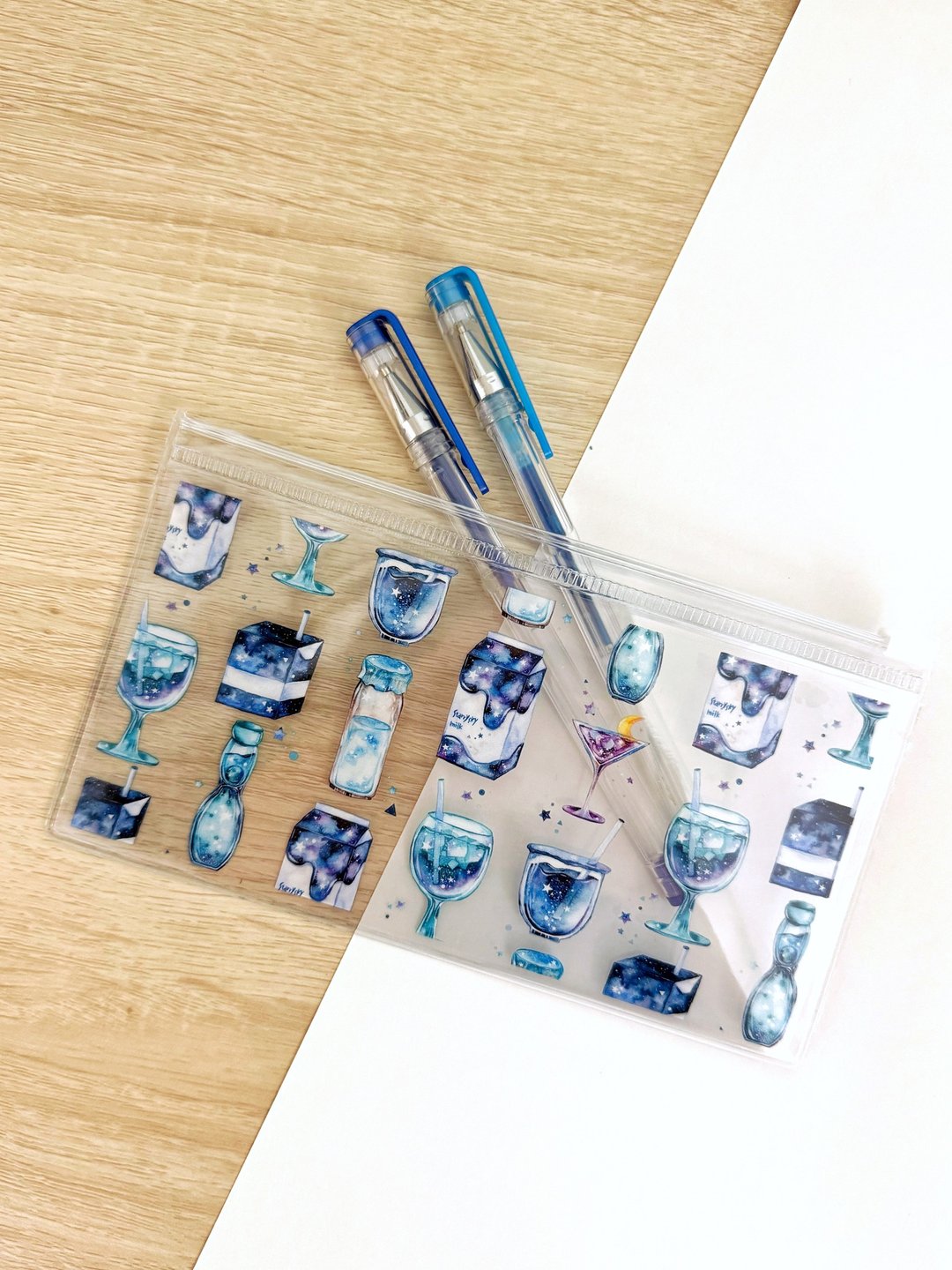 星空饮品 透明收纳包 - 化妆包/杂物包 - 防水材质 蓝色