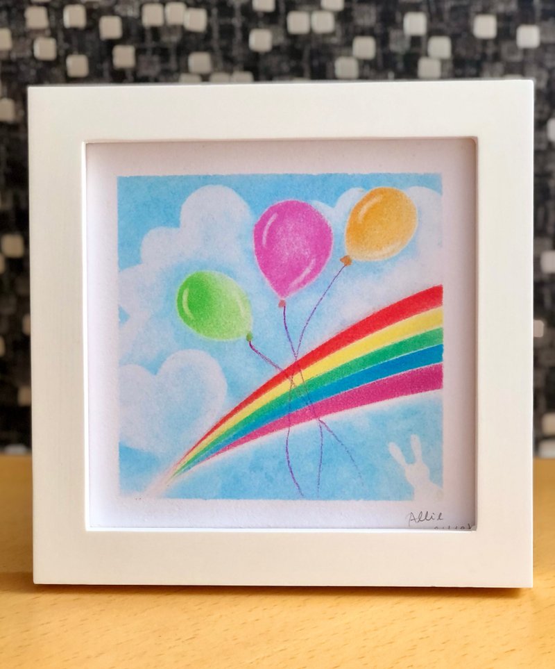 Allie 的舒心艺术 I 原创手绘粉彩画 18 厘米 附框 l 气球飞走了 - 海报/装饰画/版画 - 纸 